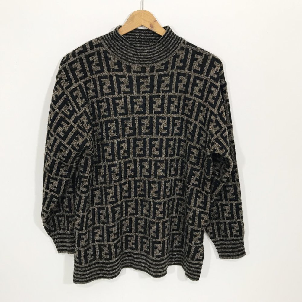 👉SOLD  Fendi Vintage Sweater Mock Neck Logo - Picture 9 of 13